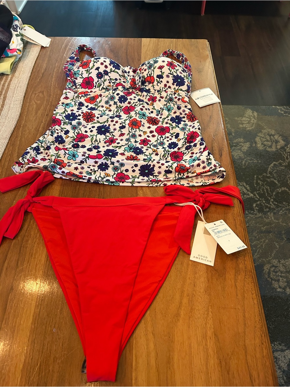 Good American Bright Poppy Red Tie-Side Bikini Bottom with Bow
